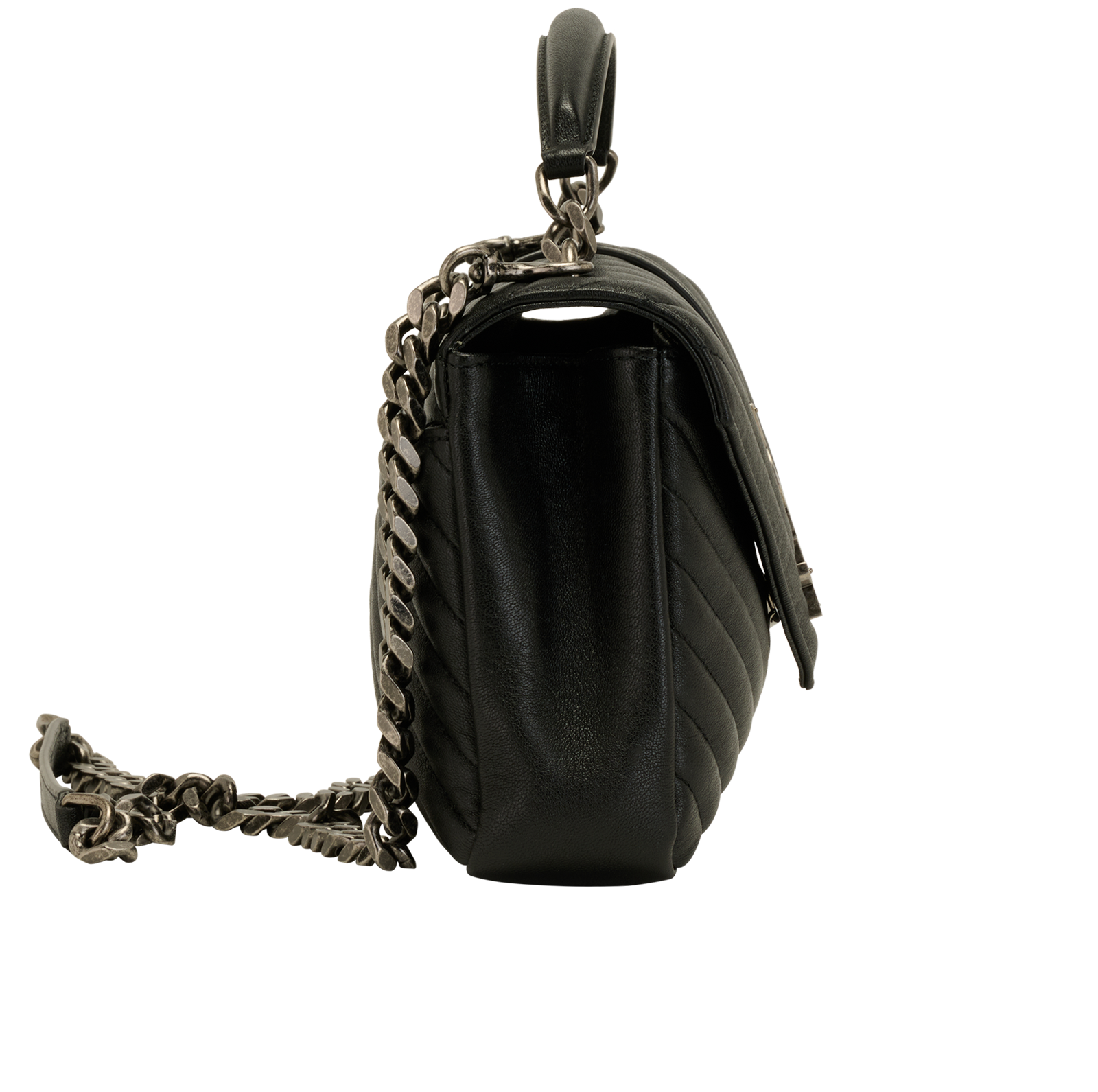 Medium College Bag, &pound;1,450, Handbags, Black, Leather, Side view